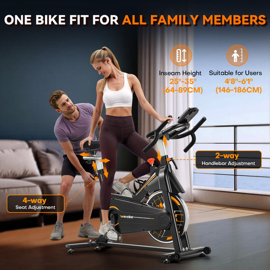 Exercise Bike, Wenoker Stationary Bike for Home, App Supported Indoor Bike with Silent Belt Drive, Heavy Flywheel, Multi-grips Handlebar and Upgraded Digital Display